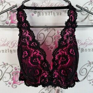 La SENZA bra bralette halter Lacie sexy neon Black and Pink Lace Bralette